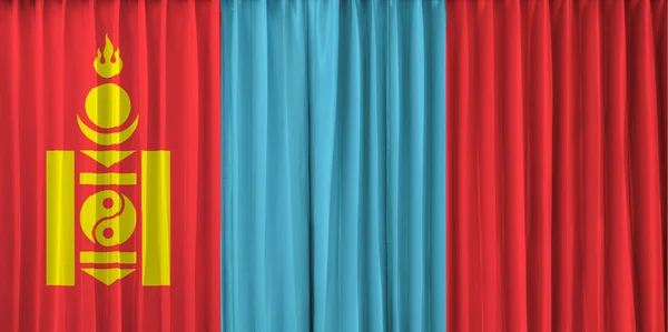 Mongolei Flagge auf Vorhang — Stockfoto