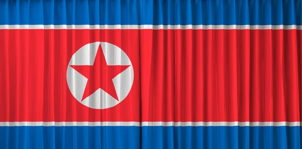 North Korea flag on curtain — Stok fotoğraf