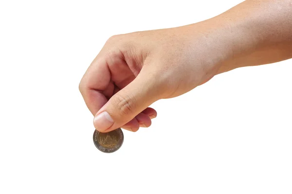 Šetří peníze, ruku uvedení mince — Stock fotografie