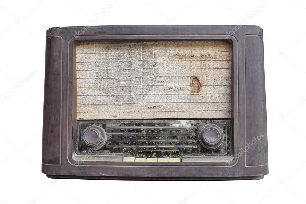 Old vintage radio isolated on white