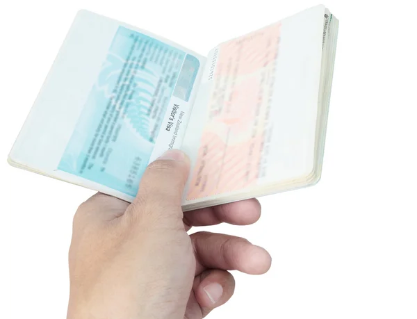 Thailandia Passaporto visto e mano su sfondo bianco — Foto Stock