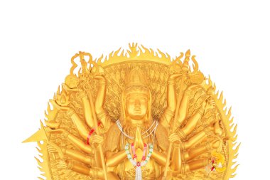 Guan yin on bin elle beyaz zemin üzerine