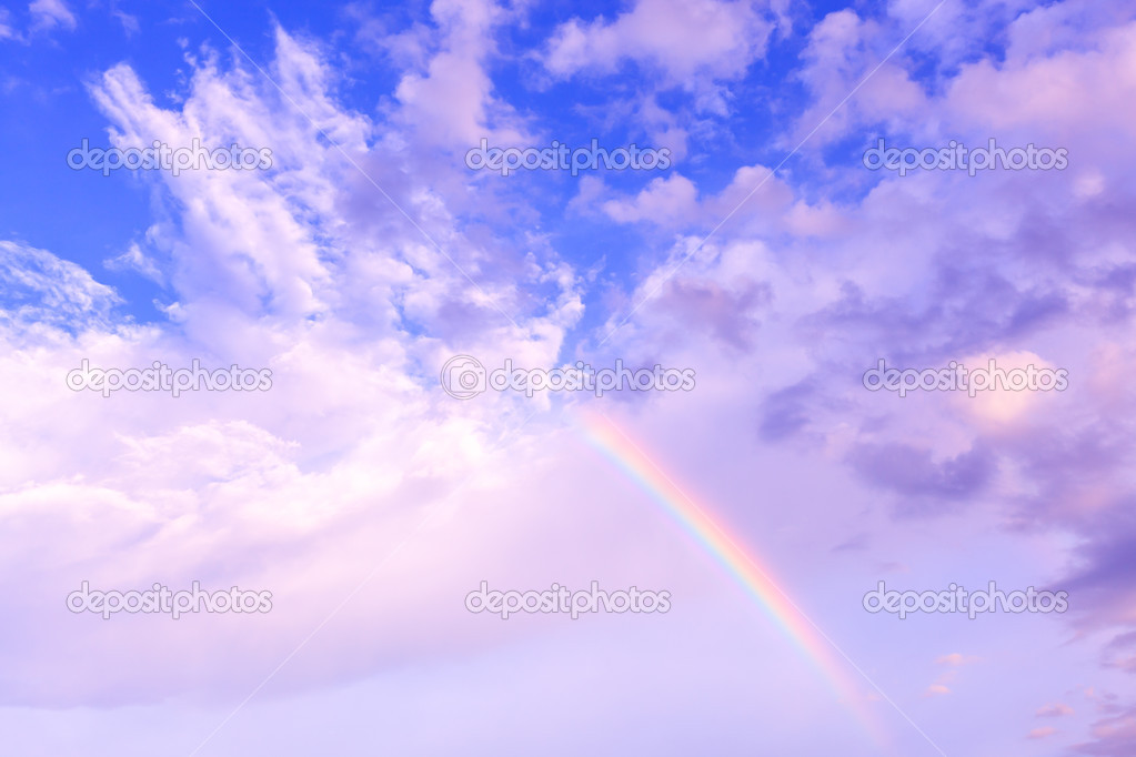 Rainbow and blue sky, natural phenomenon