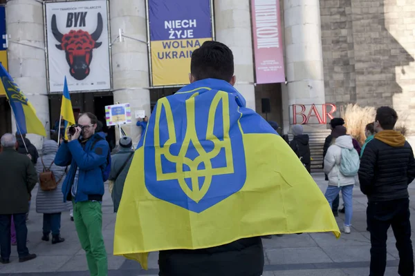 Warszawa Polen Mars 2022 Protester Mot Kriget Ukraina — Stockfoto