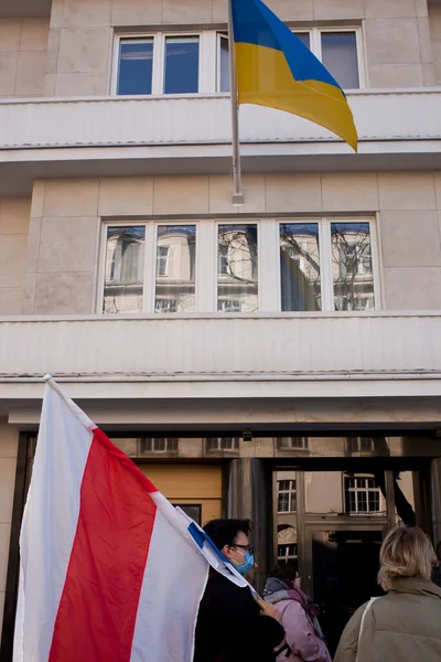 Varsóvia Polônia Março 2022 Protesto Contra Guerra Ucrânia — Fotografia de Stock