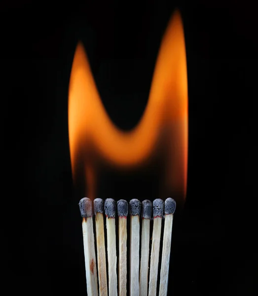 Burning row of matches — Stock Photo, Image