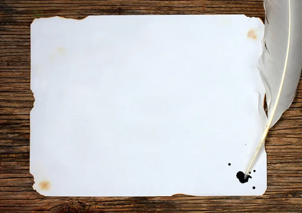 Gamla papper med en gås fjäder som bakgrund — Stockfoto