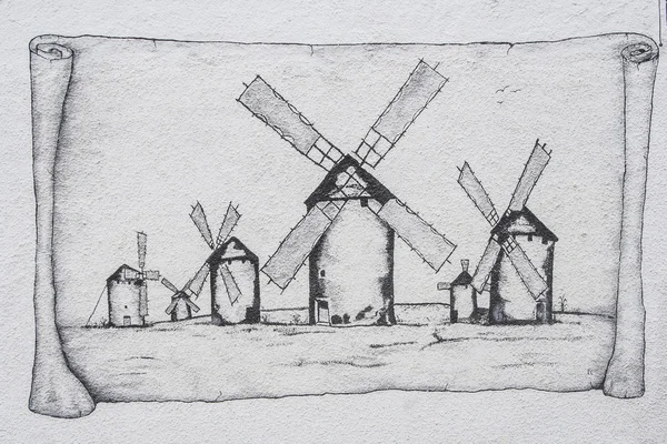 Os moinhos de vento de La Mancha , — Fotografia de Stock