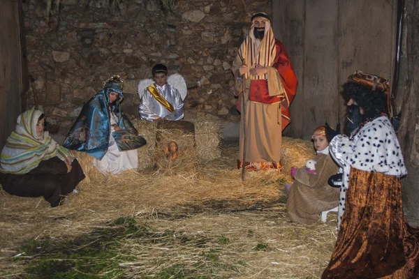 Levande julkrubba jul navamorcuende, toledo, Spanien, — Stockfoto