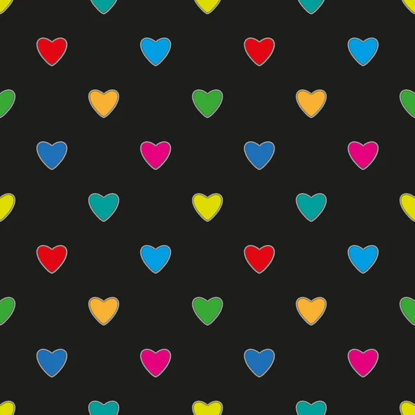 Bright Multicolored Hearts Black Background Seamless Pattern Any Use — ストック写真