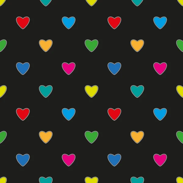 Bright Multicolored Hearts Black Background Seamless Pattern Any Use — Foto Stock