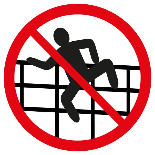 Warning Sign Forbidden Climb Fence Red Circle Silhouette Man Fence — Stock Photo, Image