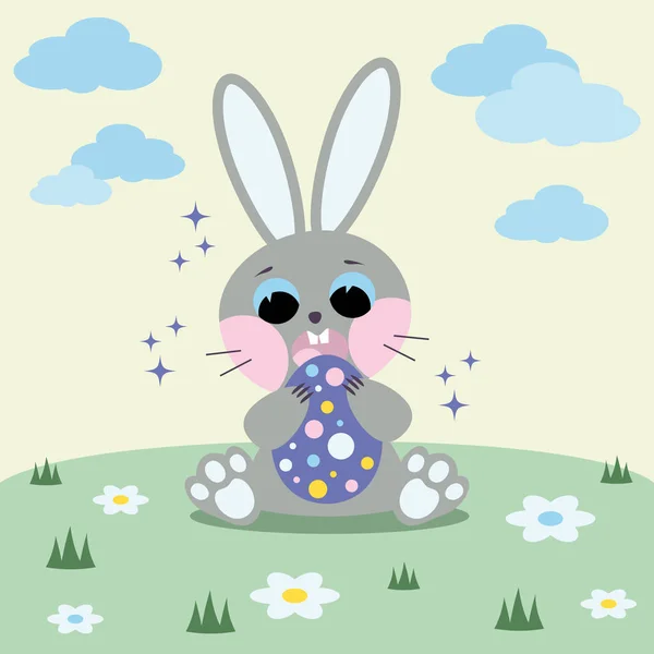 Coniglietto Pasqua Con Uovo Una Cartolina Vacanze Pasqua Coniglio Seduto — Vettoriale Stock