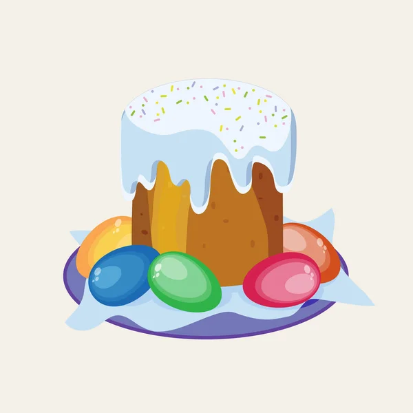 Pastel Pascua Huevos Pintados Plato Una Postal Para Pascua — Vector de stock