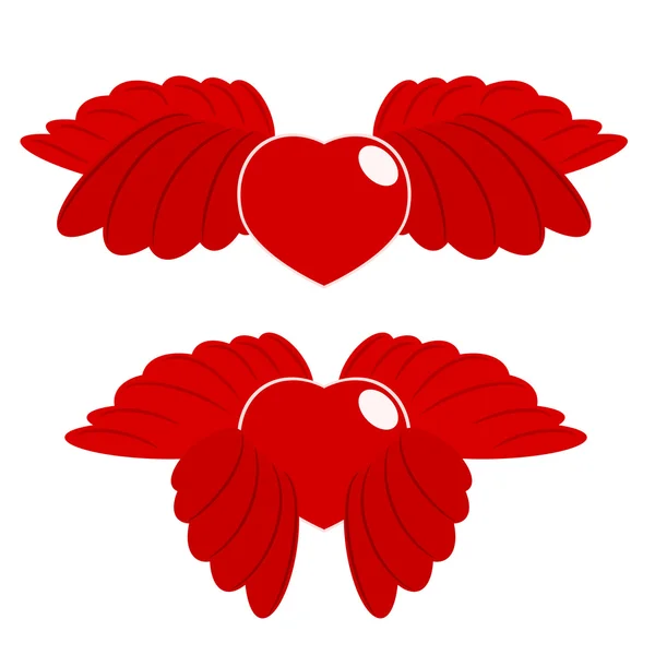 Červené srdce a křídla — Stockový vektor