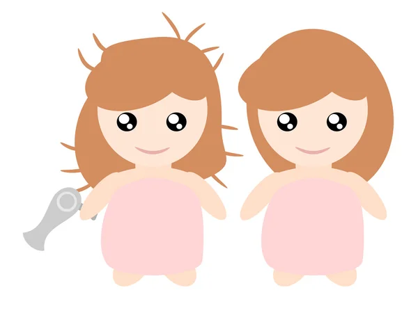 Antes y después de la mujer conjunto de pelo — Vector de stock