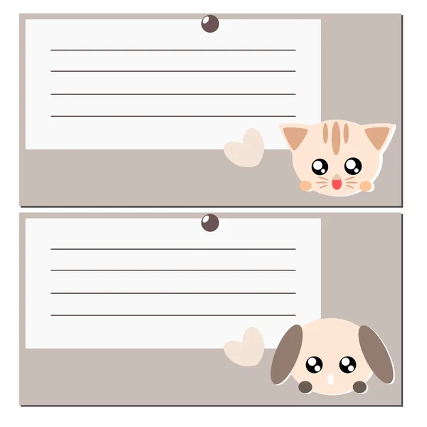 Cartone animato cane e gatto nota illustrazione — Vettoriale Stock