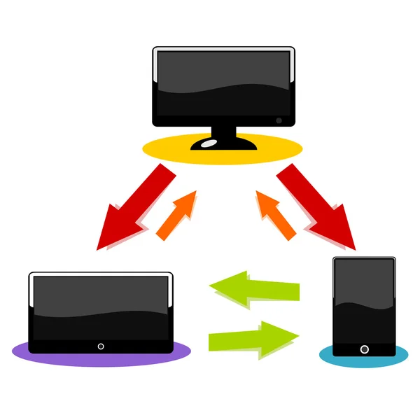 コンピューター タブレット携帯電話で同期の図 — ストックベクタ