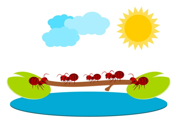 Röda myror lagarbete illustration — Stock vektor