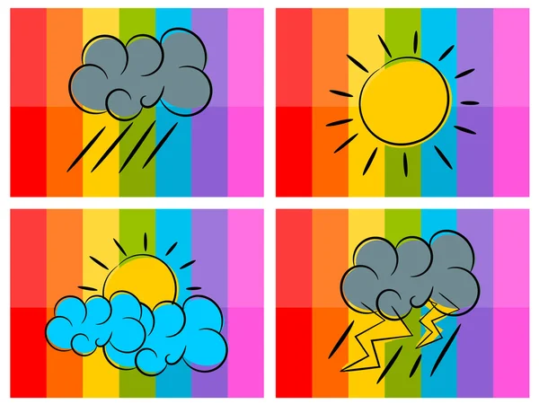 カラフルな背景の図で天気アイコン — ストックベクタ