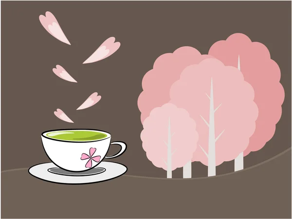 Tea and sakura flower illustration — Stock Vector