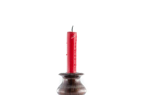 Red candle wood candlestick — Stock Photo, Image