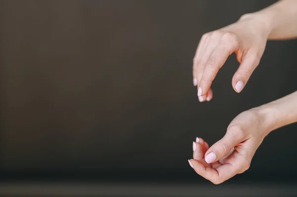 Close Female Hands Right Side Black Background Hand Care Concept — стоковое фото