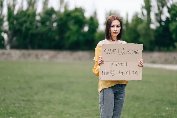 Upset Ukrainian Protests Military Conflict Hands Sign Stop War Stop — Stock Photo, Image