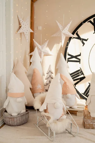 Children Christmas Location Plush Soft Handmade Gnomes Trees Fabric Big — Stok fotoğraf