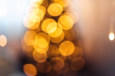 Yellow Lights from Garland. Horizontal Screensaver, Christmas Background. Copy Space