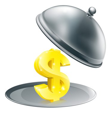 Dollar on silver platter concept clipart