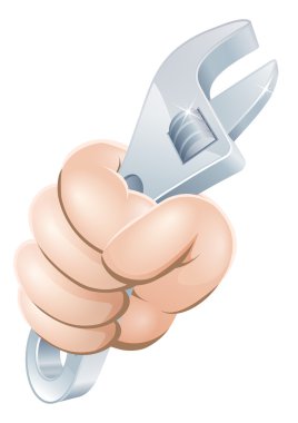 Hand holding adjustable wrench clipart