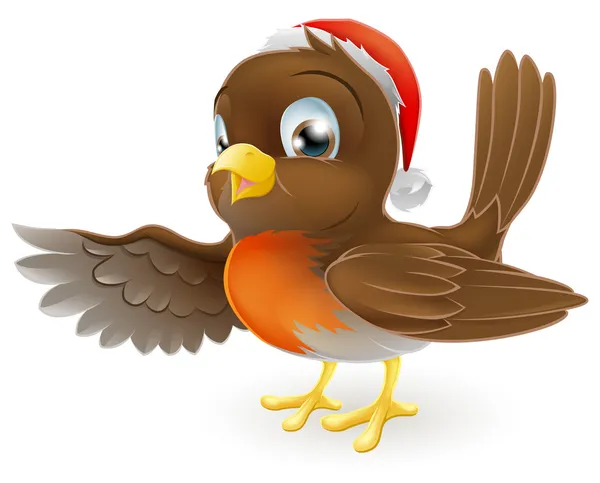 Natale Robin uccello indicando — Vettoriale Stock