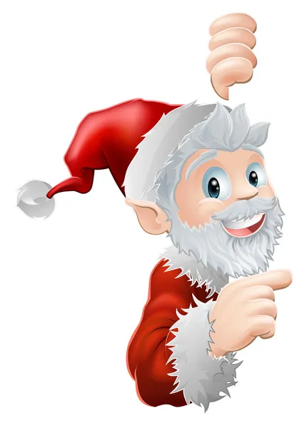Santa peeking and pointing — Stock Vector