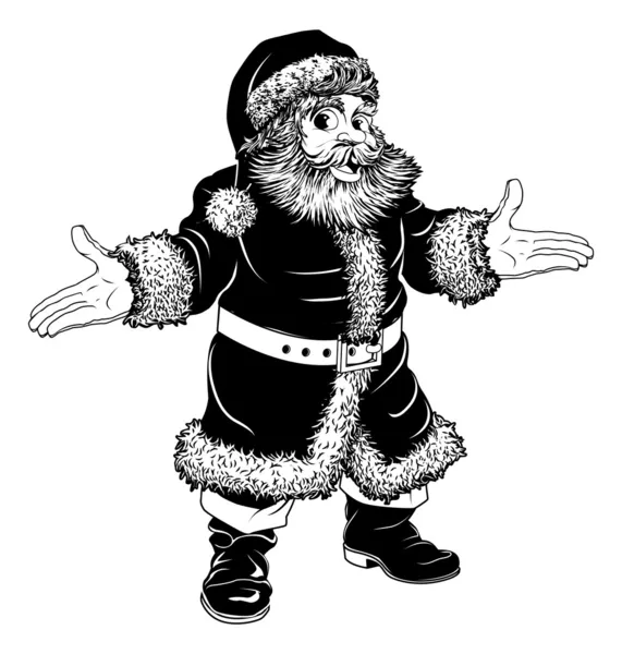 Zwart-wit christmas santa claus — Stockvector