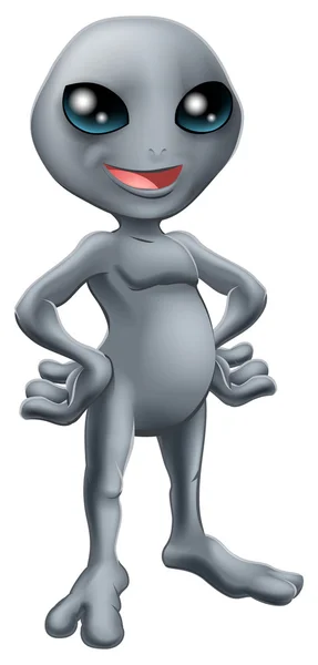 Cartoon happy grey alien — Stockvector