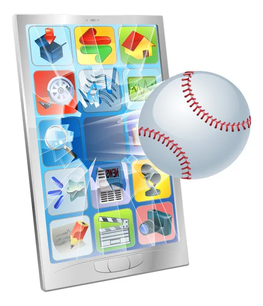 Baseball ball flying out of cell phone — Stock Vector