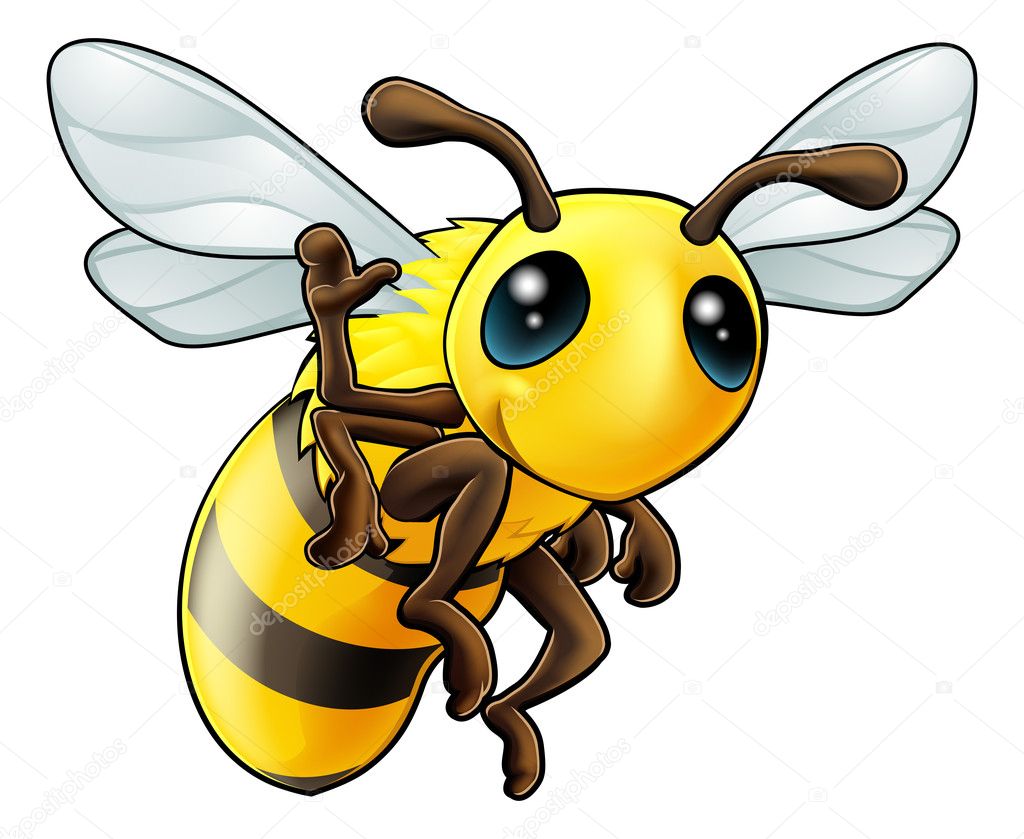 Happy waving cartoon bee