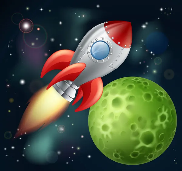 Cartoon rocket in space — Stock Vector