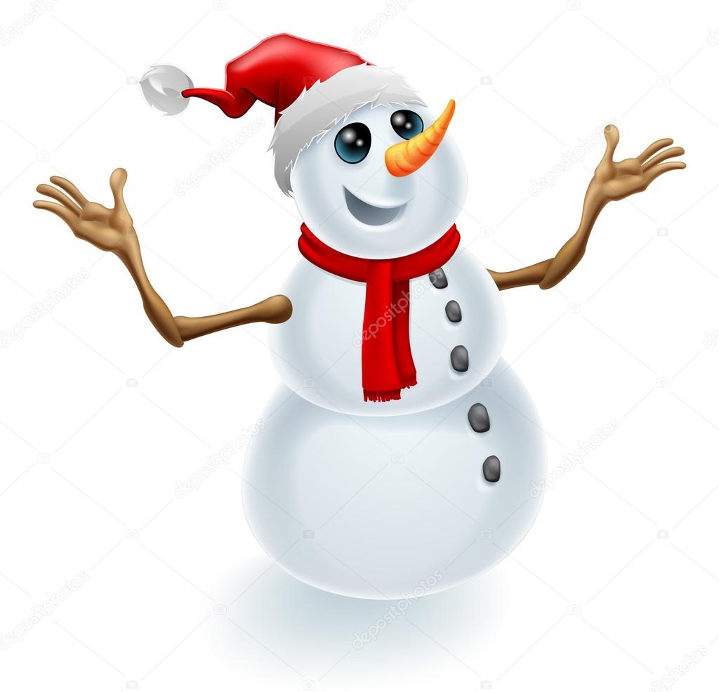 Christmas Snowman Wearing Santa Hat