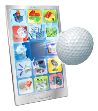 Golf ball flying out of cell phone clipart
