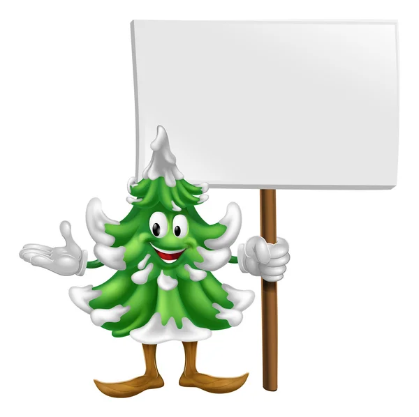 Mascote de árvore de Natal com sinal — Vetor de Stock