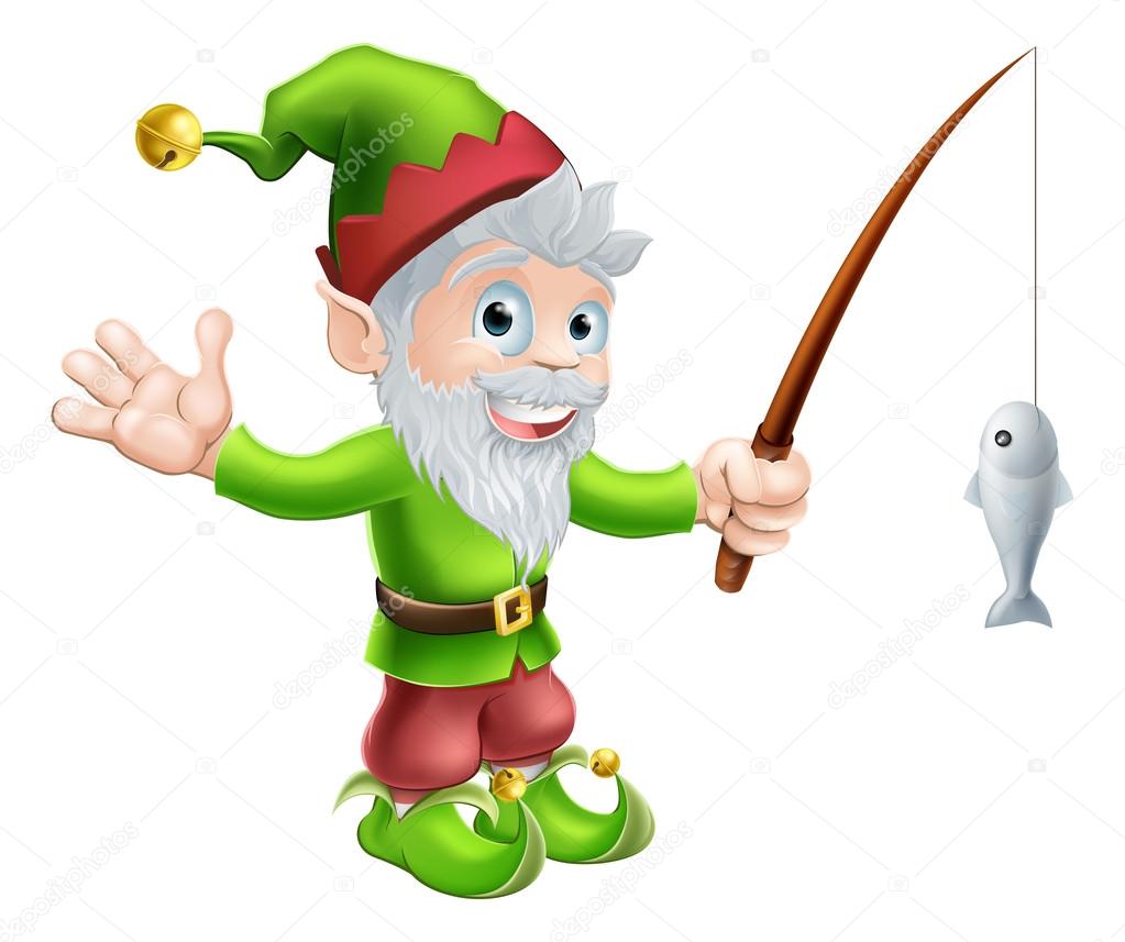 Garden gnome with fishing rod