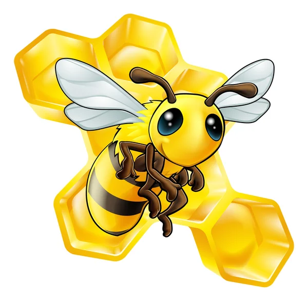Cartoon bee med honeycomb — Stock vektor