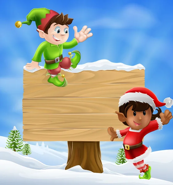 Elfi di Natale e segno — Vettoriale Stock