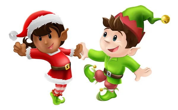 Christmas Elves Dancing — Stock Vector