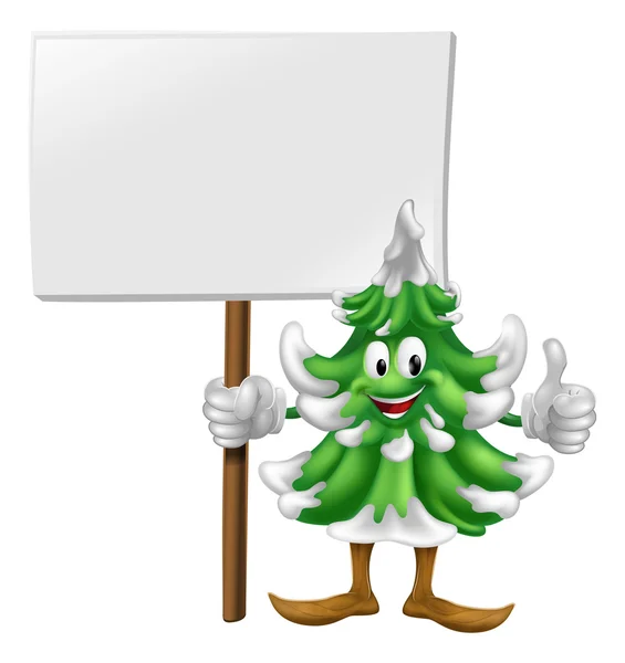 Christmas tree character holding sign — Stock Vector