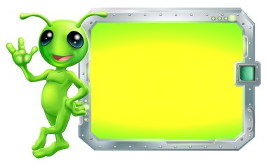 Alien with sign or screen clipart