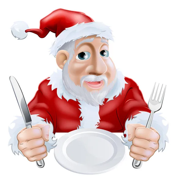 Happy cartoon santa klaar voor kerstdiner — Stockvector