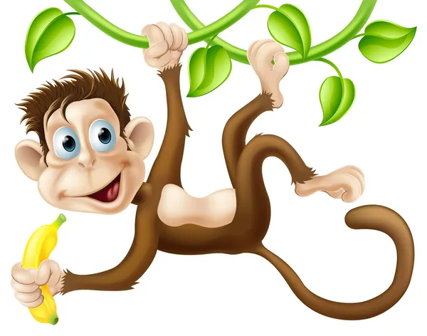 Monkey swinging with banana — Stock Vector